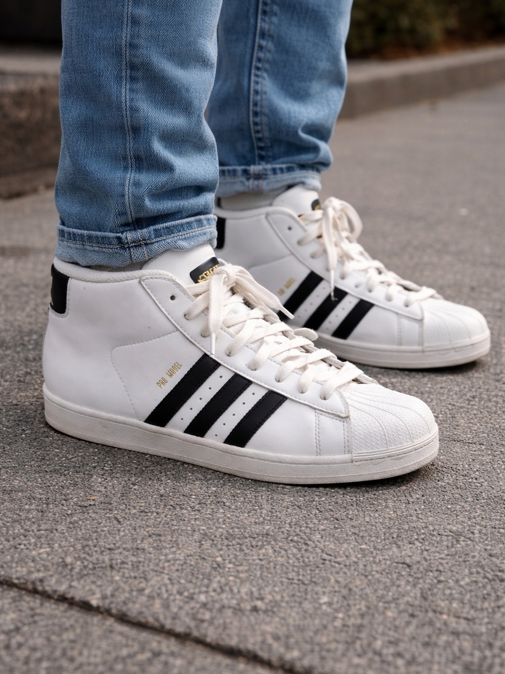 adidas White High-Top Sneakers with Black Stripes - Men's Size 7 Streetwear